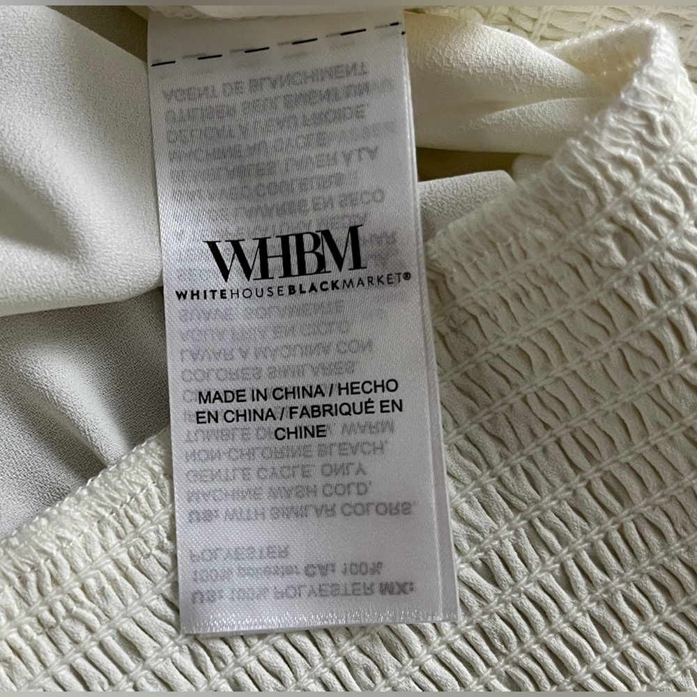 White House Black Market tie neck embellished trim blouse in ecru size medium 🆕 - Picture 12 of 14
